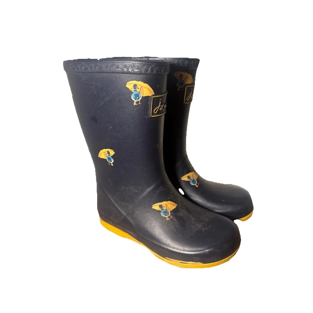 Joules Kids Rain Boots Blue Duck Umbrella Print Waterproof Unisex Size 11